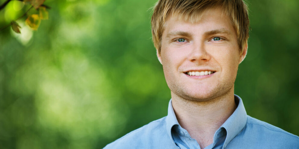 young man with square teeth in smile